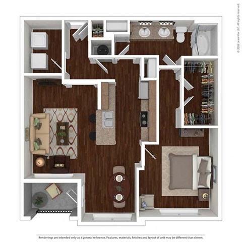 Floor plan for 1 bed, 1 bath, 899 sqft